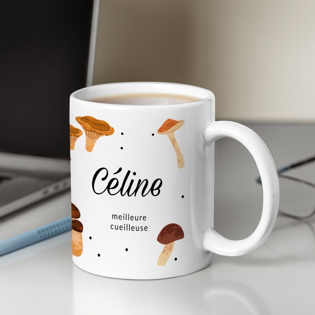 Mug blanc en céramique avec impression pour elle cueilleuse champignons