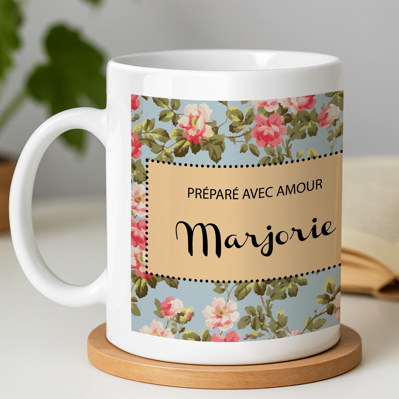 Mug blanc en céramique avec impression pour elle anniversaire fleurs