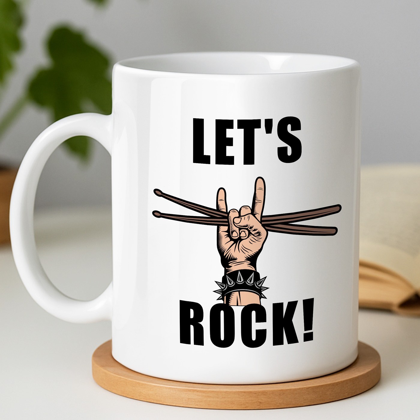 Mug blanc en céramique avec impression pour homme batteur musicien