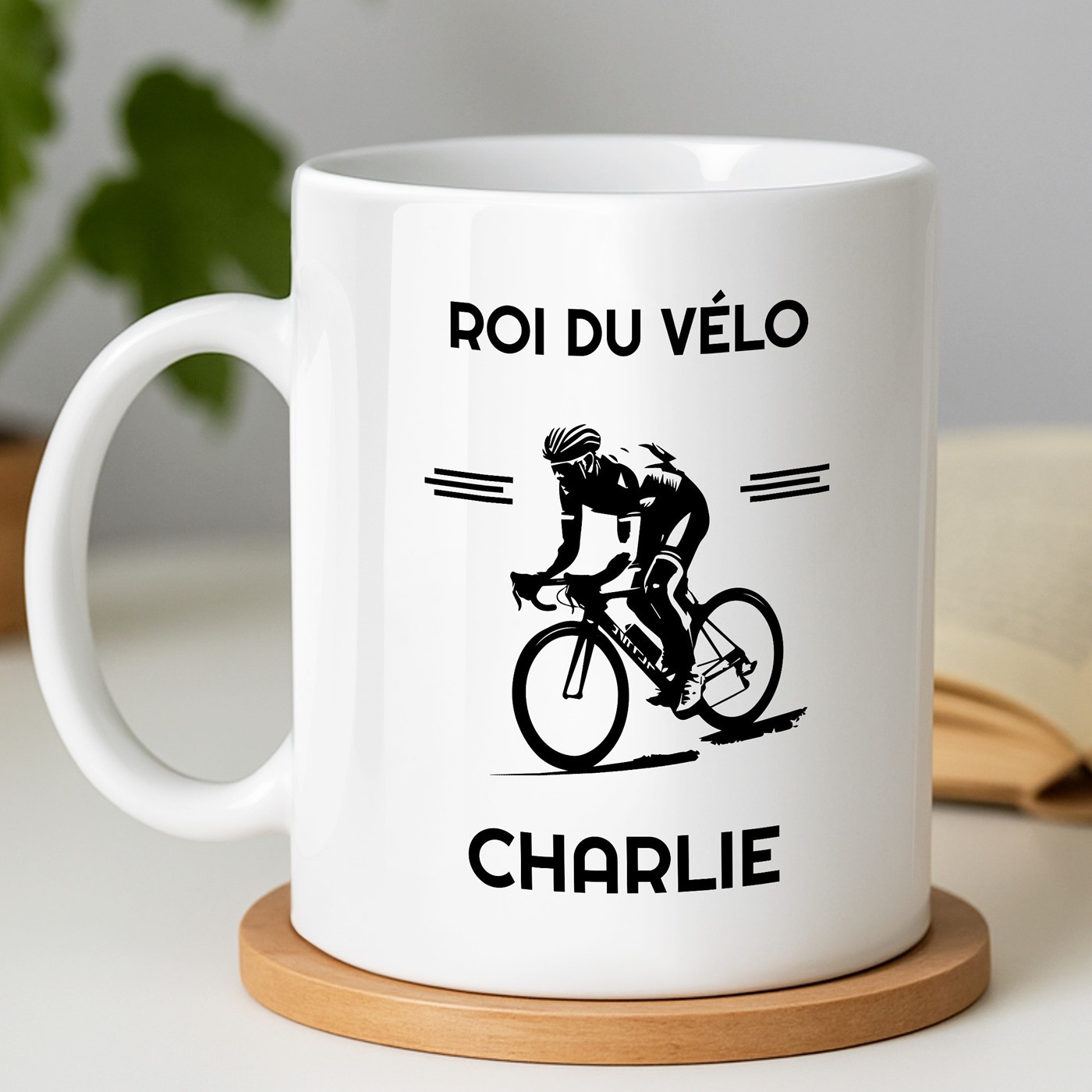 Mug blanc en céramique avec impression pour homme cycliste