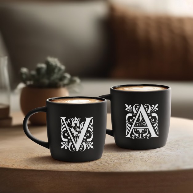 Ensemble de 2 tasses noires en céramique avec gravure pour couple anniversaire initiales