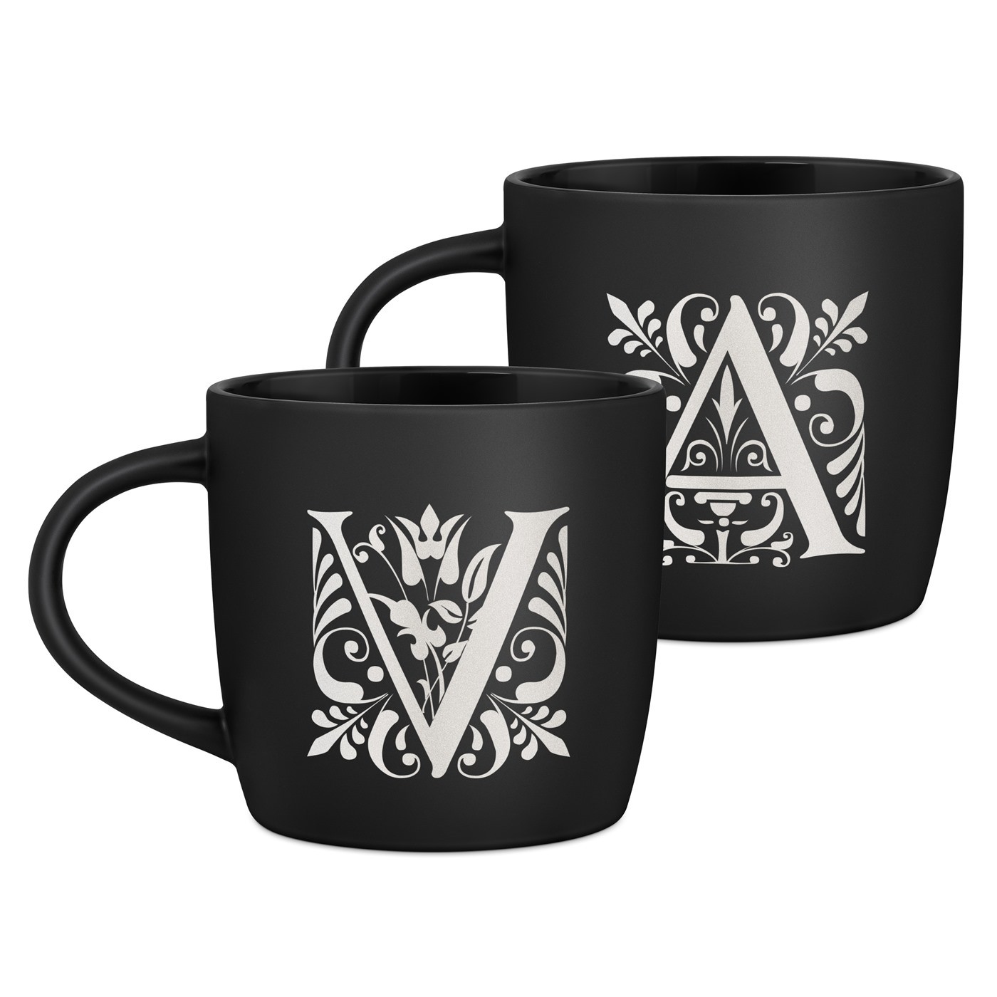 Ensemble de 2 tasses noires en céramique avec gravure pour couple anniversaire initiales