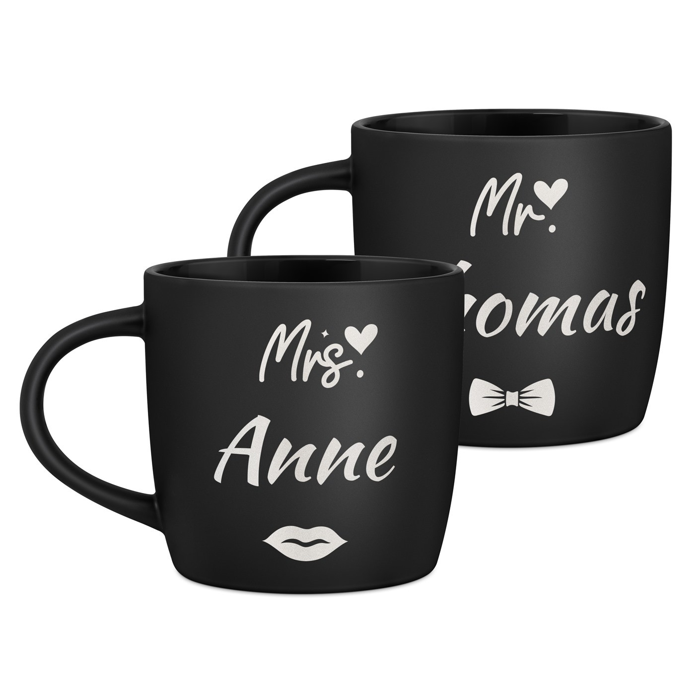 Ensemble de 2 tasses noires en céramique avec gravure pour couple anniversaire de mariage