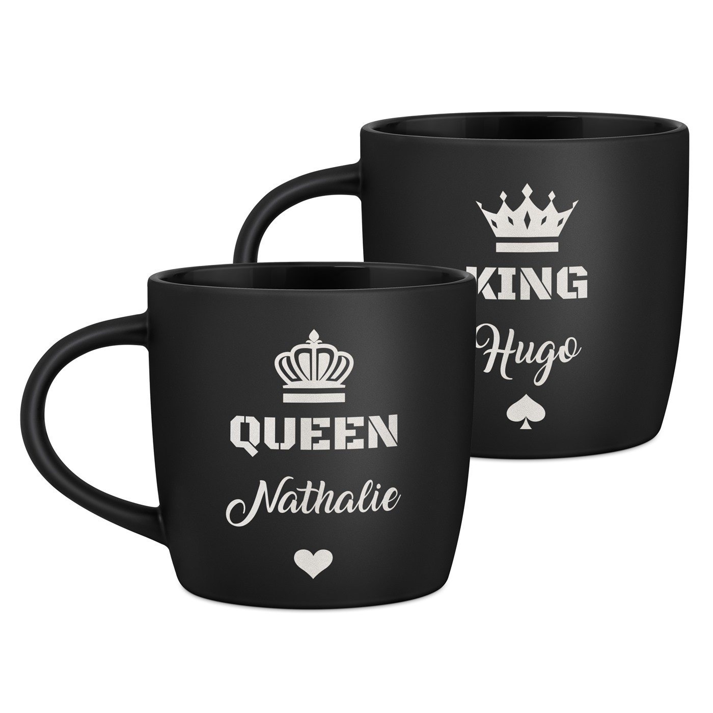 Ensemble de 2 tasses noires en céramique avec gravure pour couple anniversaire roi et reine