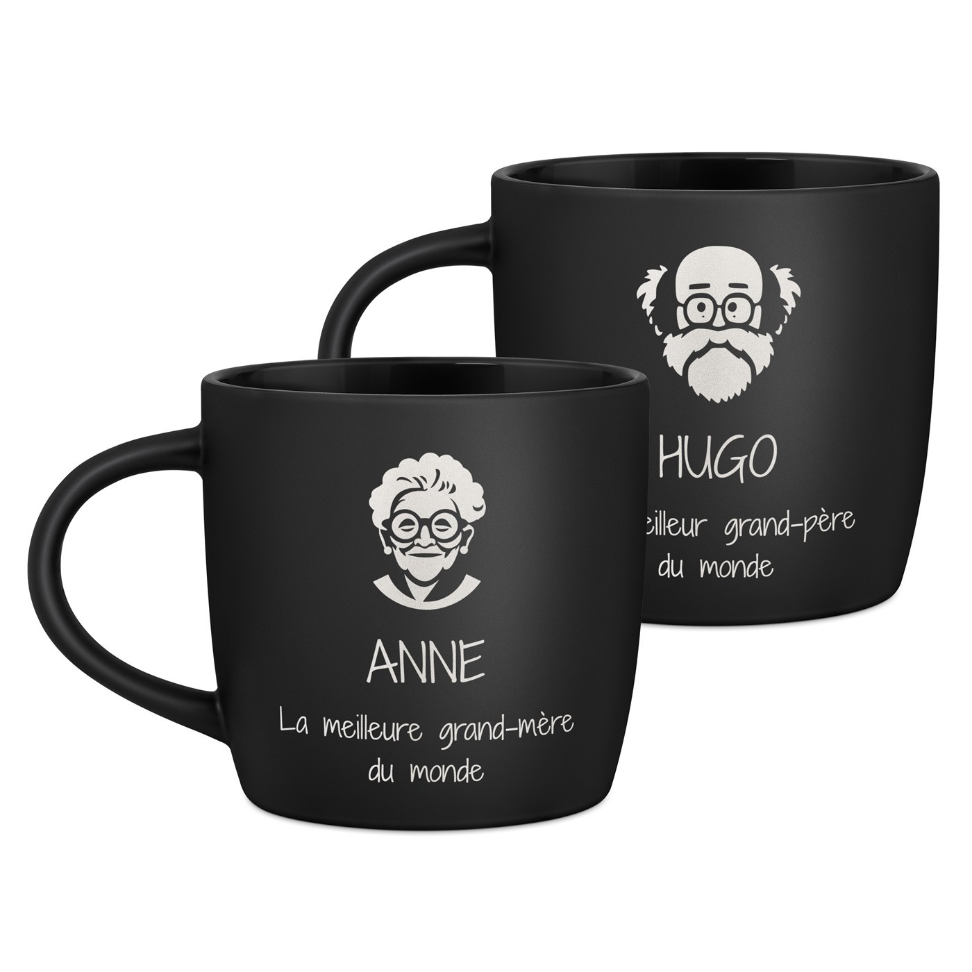 Ensemble de 2 tasses noires en céramique avec gravure pour grand parents anniversaire