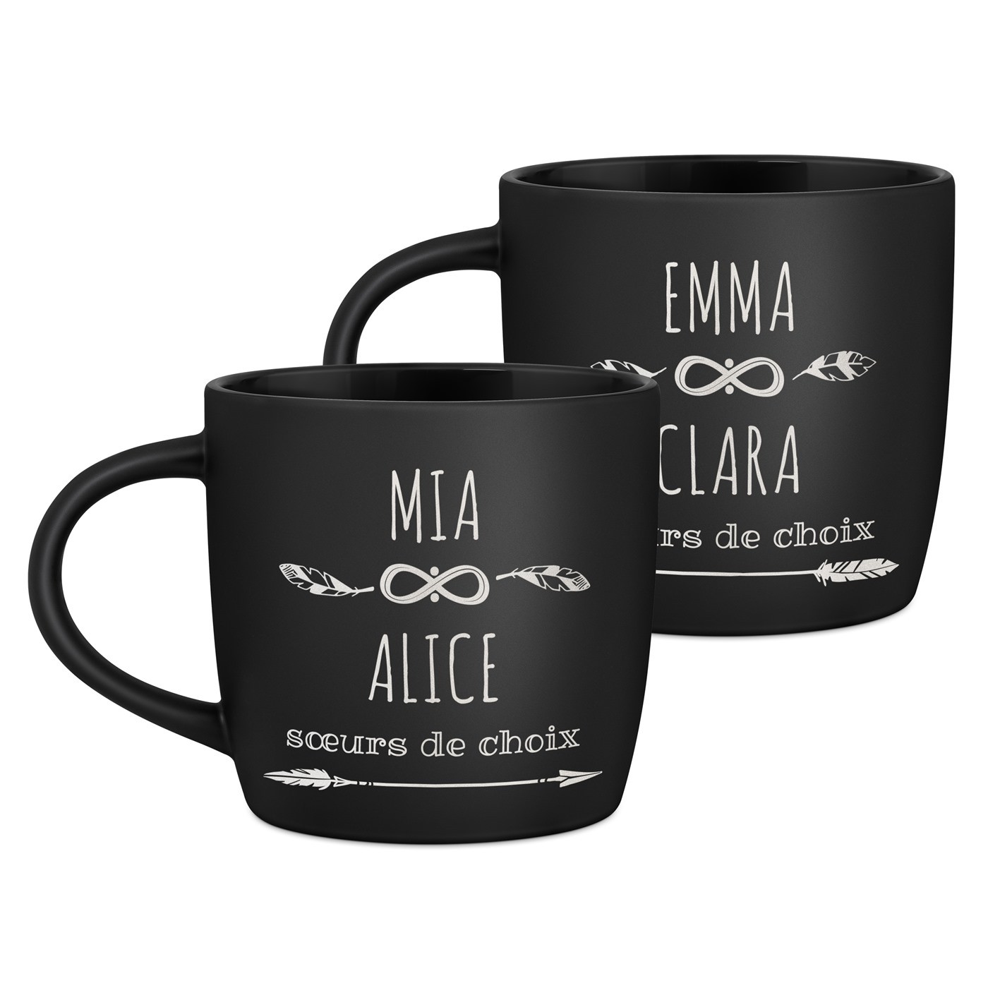 Ensemble de 2 tasses noires en céramique avec gravure pour soeurs anniversaire