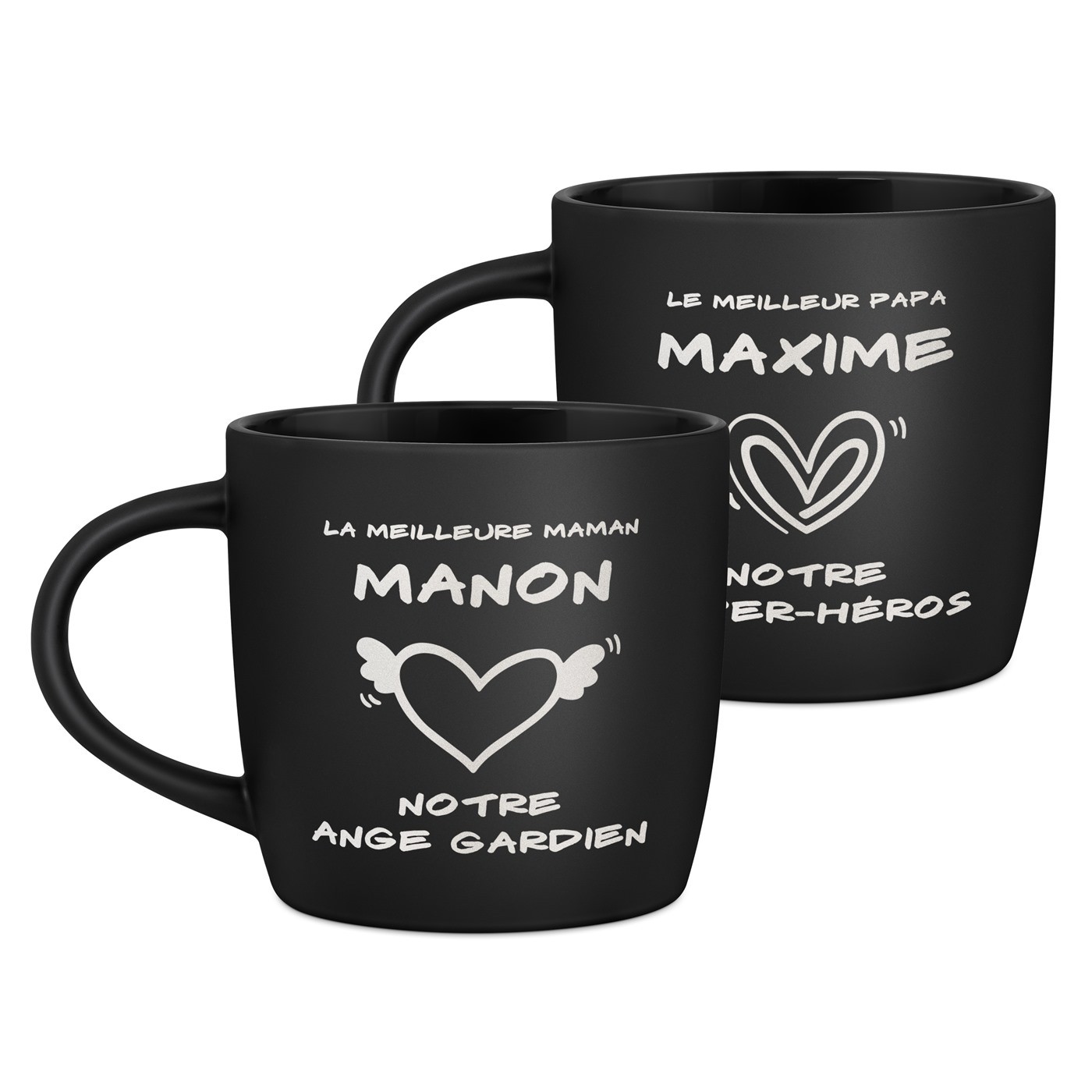 Ensemble de 2 tasses noires en céramique avec gravure pour couple meilleurs parents