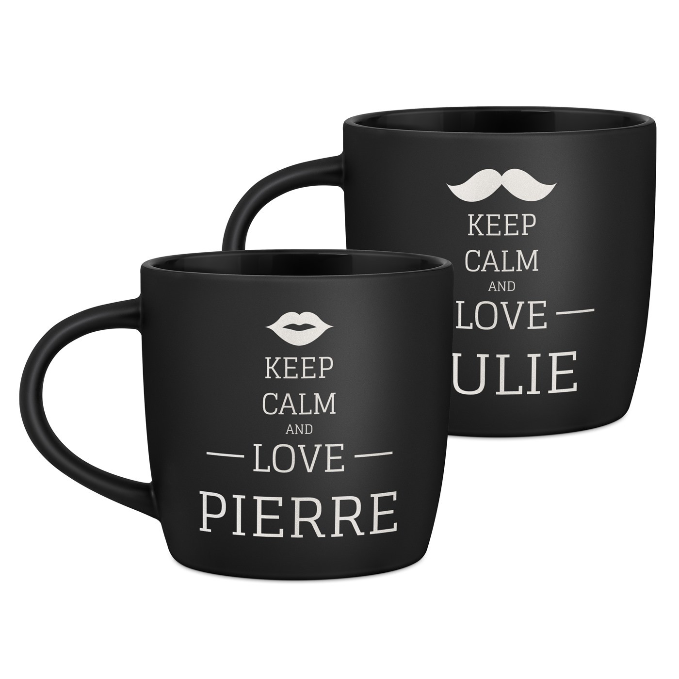 Ensemble de 2 tasses noires en céramique avec gravure pour couple mariage anniversaire keep calm