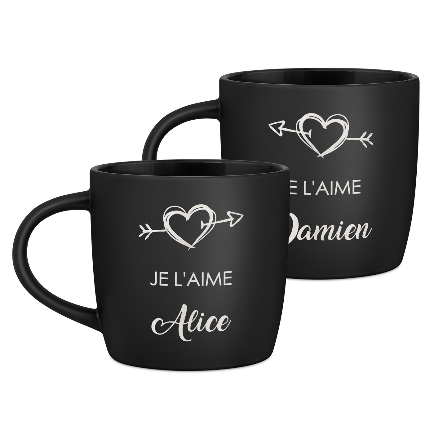 Ensemble de 2 tasses noires en céramique avec gravure pour couple elle et lui couple mariage