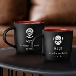 Set de 2 tasses noires et fond rouge en céramique avec personnalisation pour grand-mère et grand-père remerciement mariage