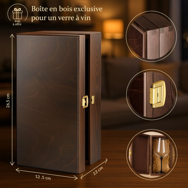Boîte en bois exclusive pour un verre à vin + accessoire GRATUIT
