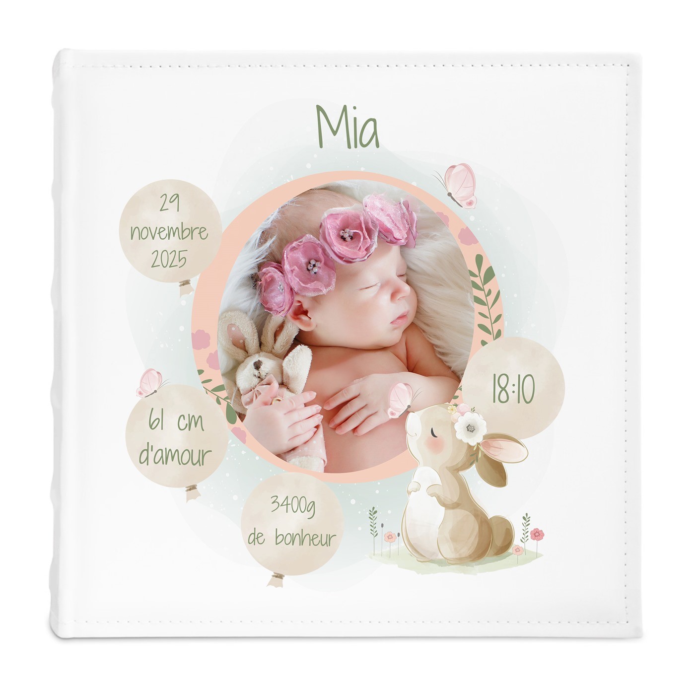 Album photo 10x15 avec photo imprimée sur la couverture pour baptême enfant fille