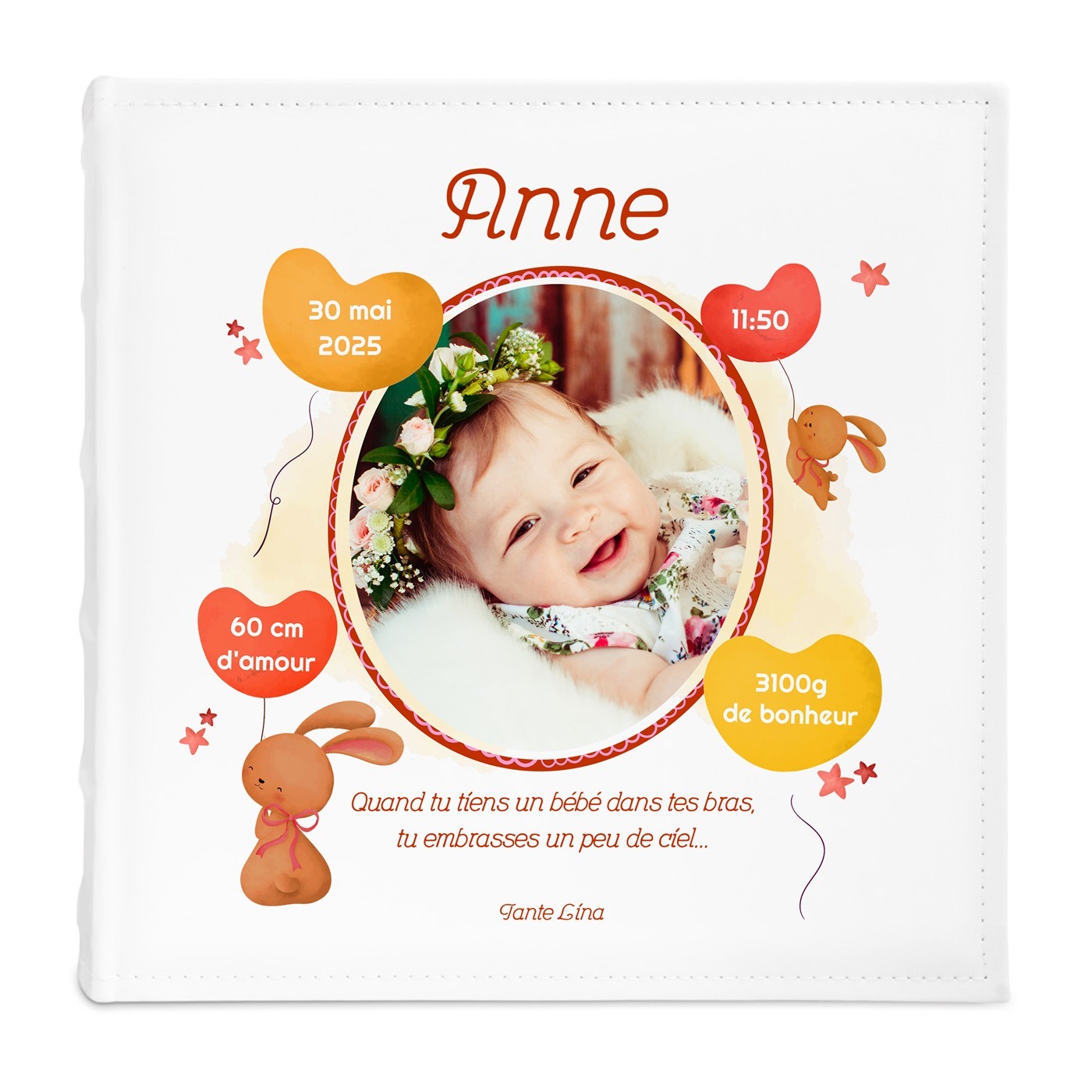 Album photo 10x15 avec photo imprimée sur la couverture pour fille bébé nouveau-né naissance