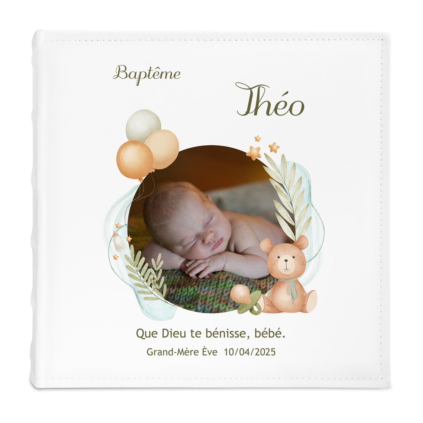 Album photo personnalisé avec impression pour le baptême d'un petit-fils