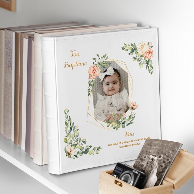 Album photo 10x15 avec photo imprimée sur la couverture pour bébé fille baptême