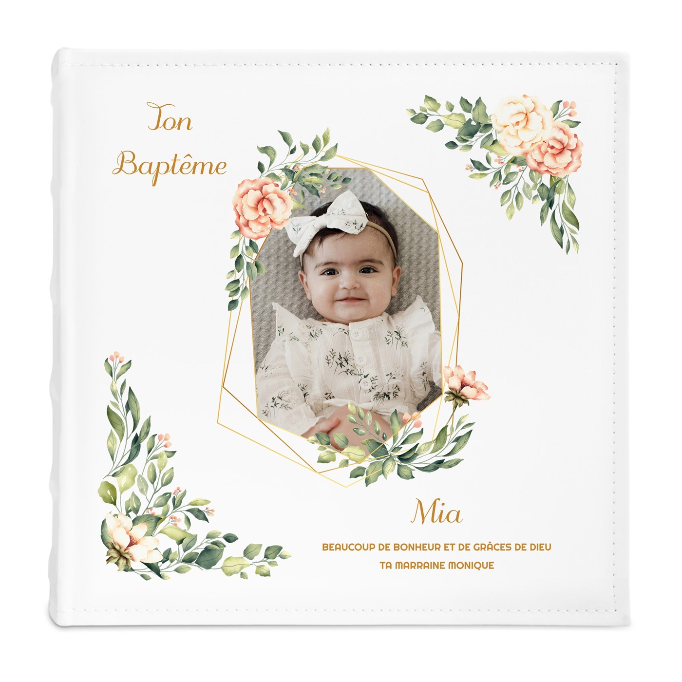 Album photo 10x15 avec photo imprimée sur la couverture pour bébé fille baptême