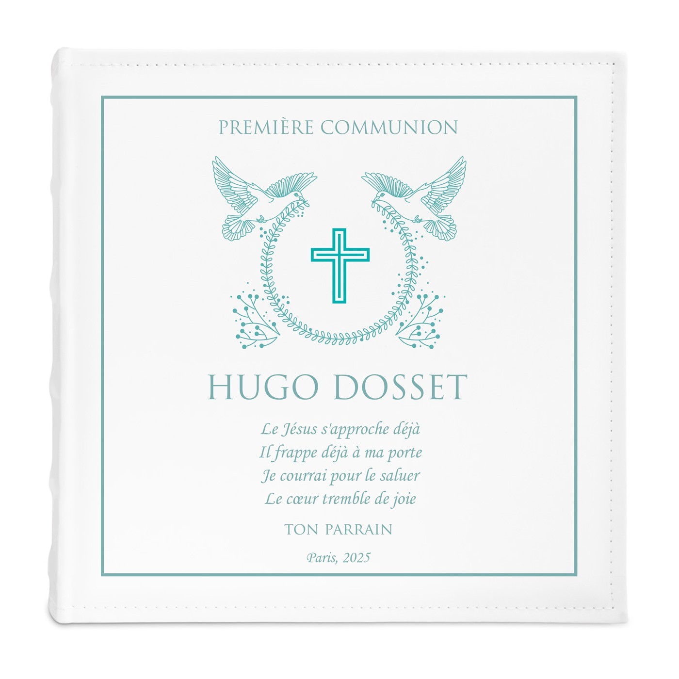 Album photo personnalisé avec impression pour la première communion d'une filleule