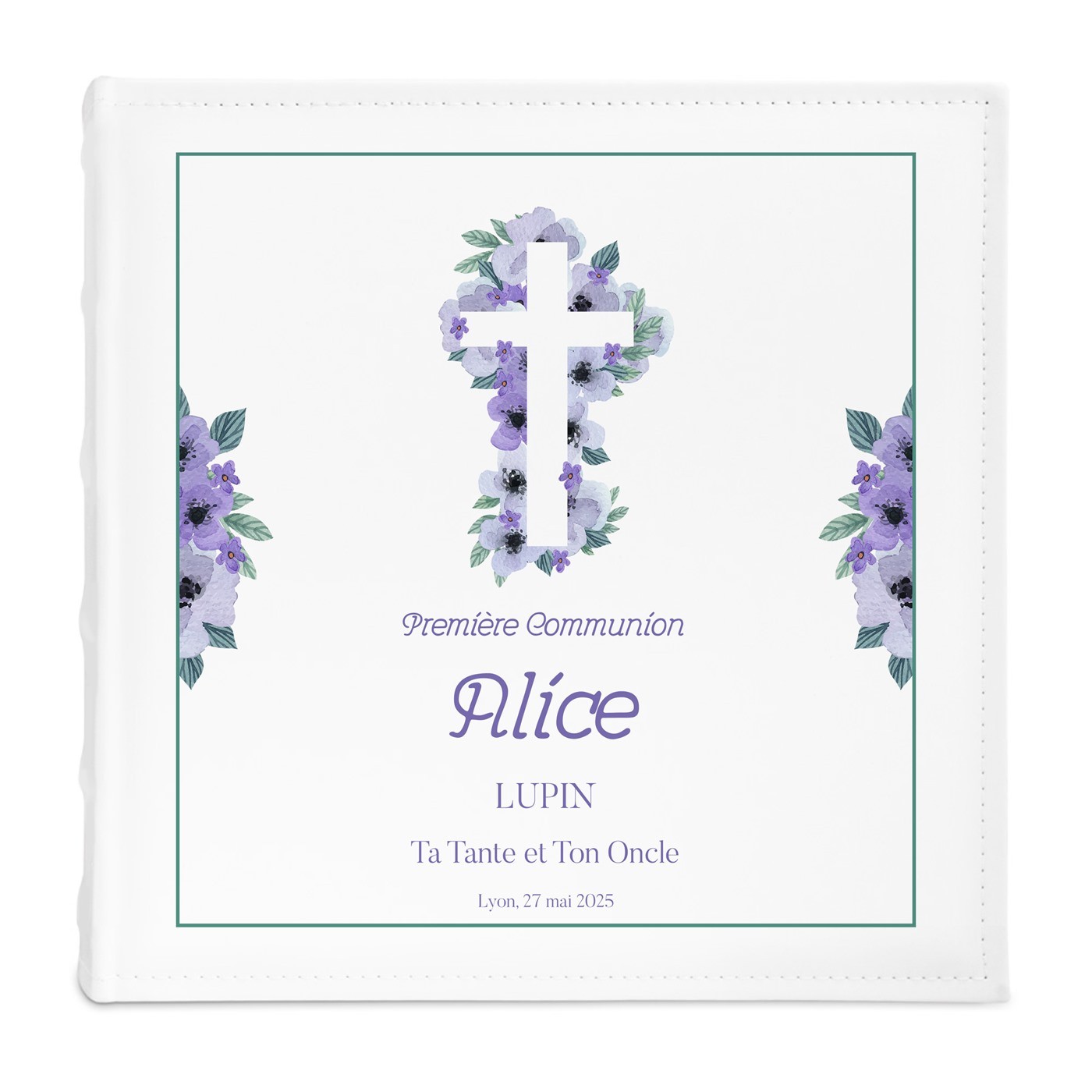 Album photo personnalisé avec impression pour la première communion d'une nièce