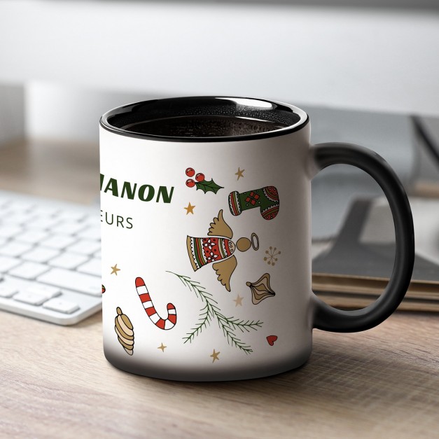 Tasse magique avec impression magique noir et blanc pour elle femme noel