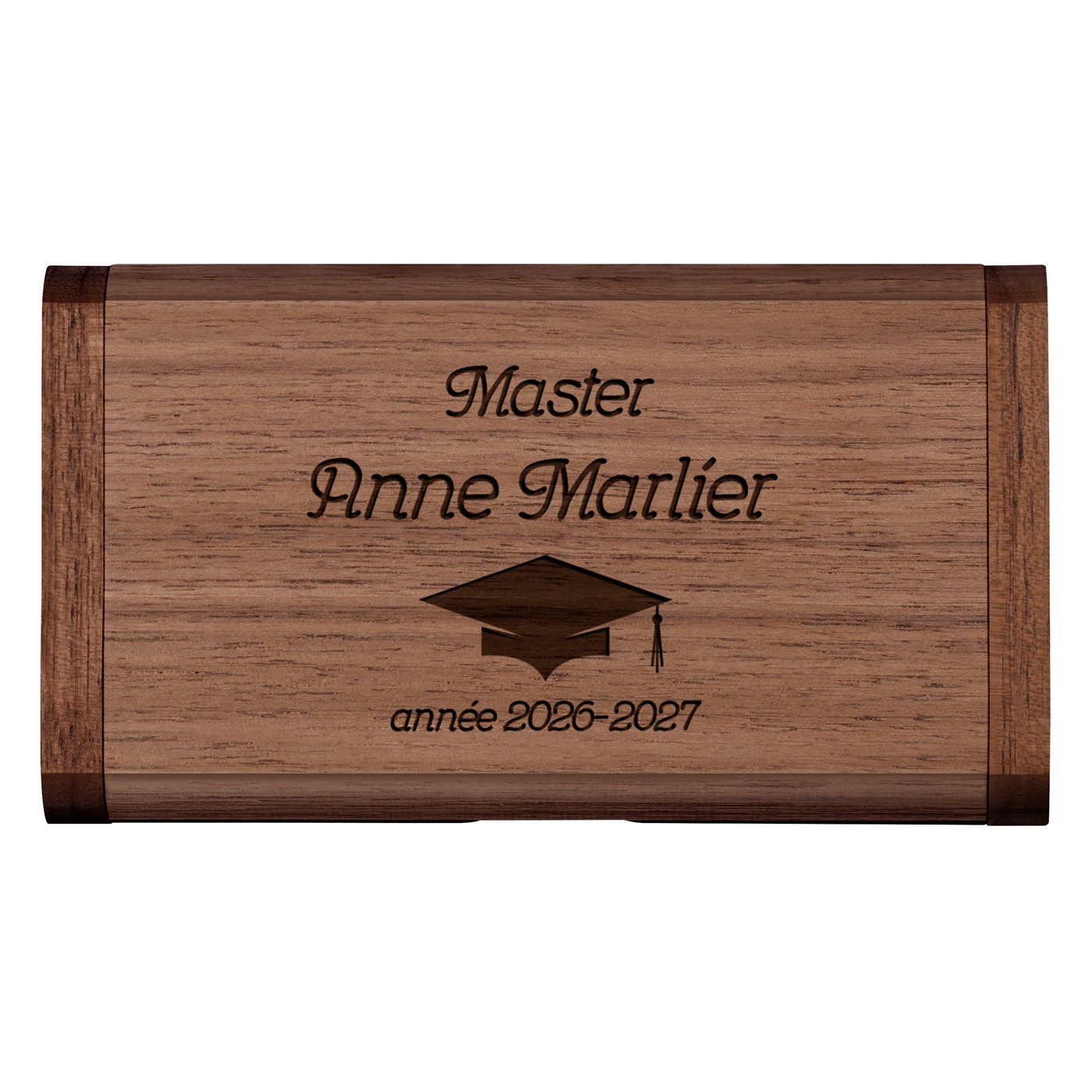 Clé USB en bois avec gravure 64 Go dans une boîte magnétique pour une étudiante pour une remise de diplôme