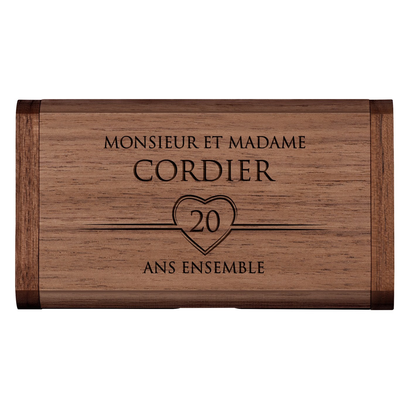 Clé USB en bois avec gravure 64 Go dans une boîte magnétique pour un couple pour 20 ans de mariage