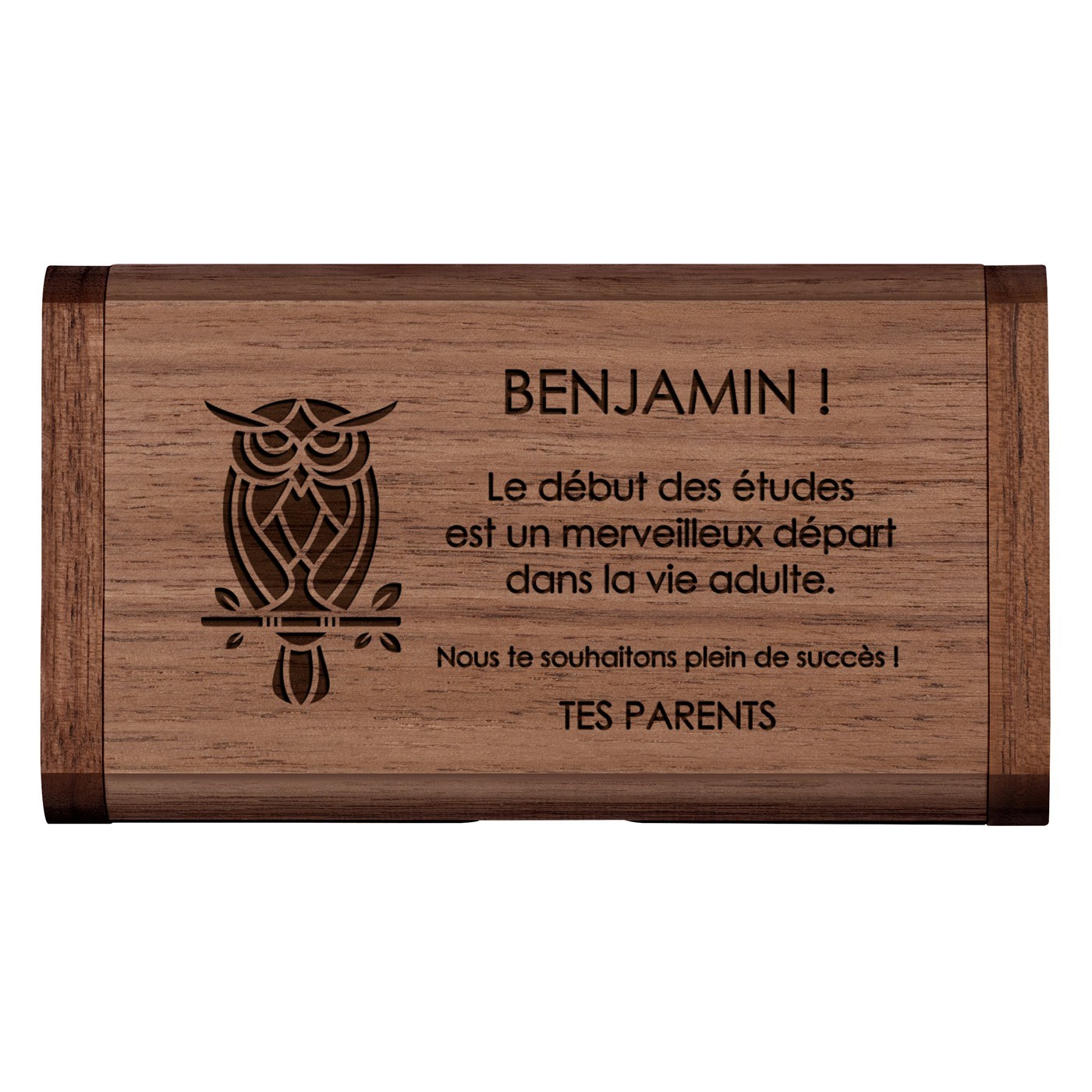 Clé USB en bois avec gravure 64 Go dans une boîte magnétique pour un fils étudiant