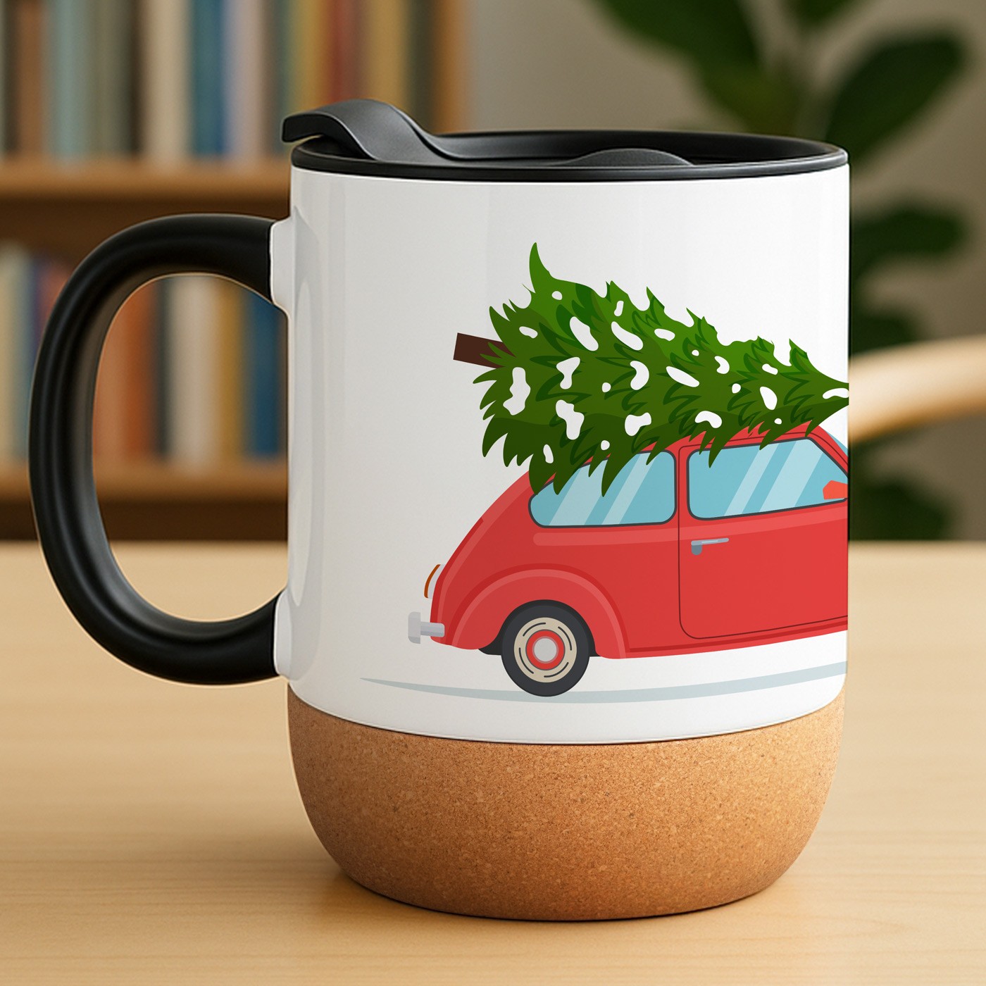 Mug blanc avec impression et couvercle pour Noël
