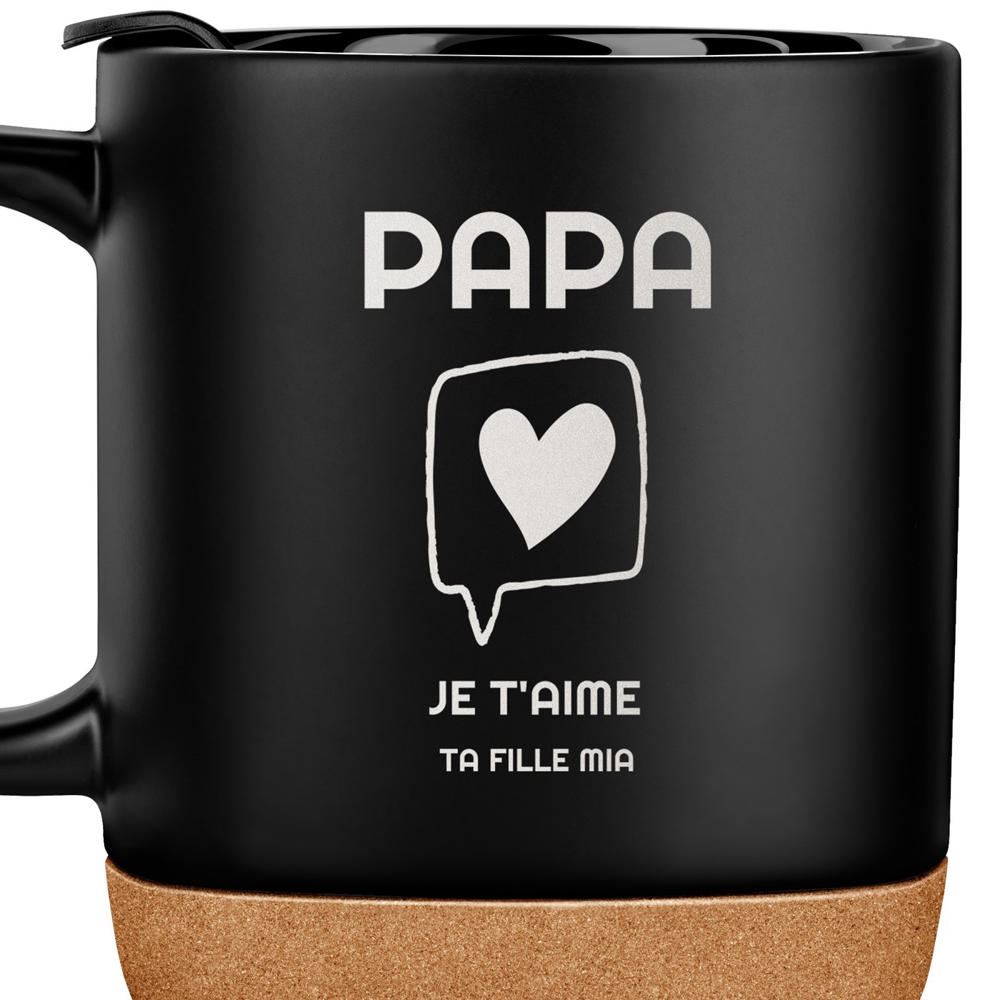 Mug noir avec impression et couvercle pour père fête des pères