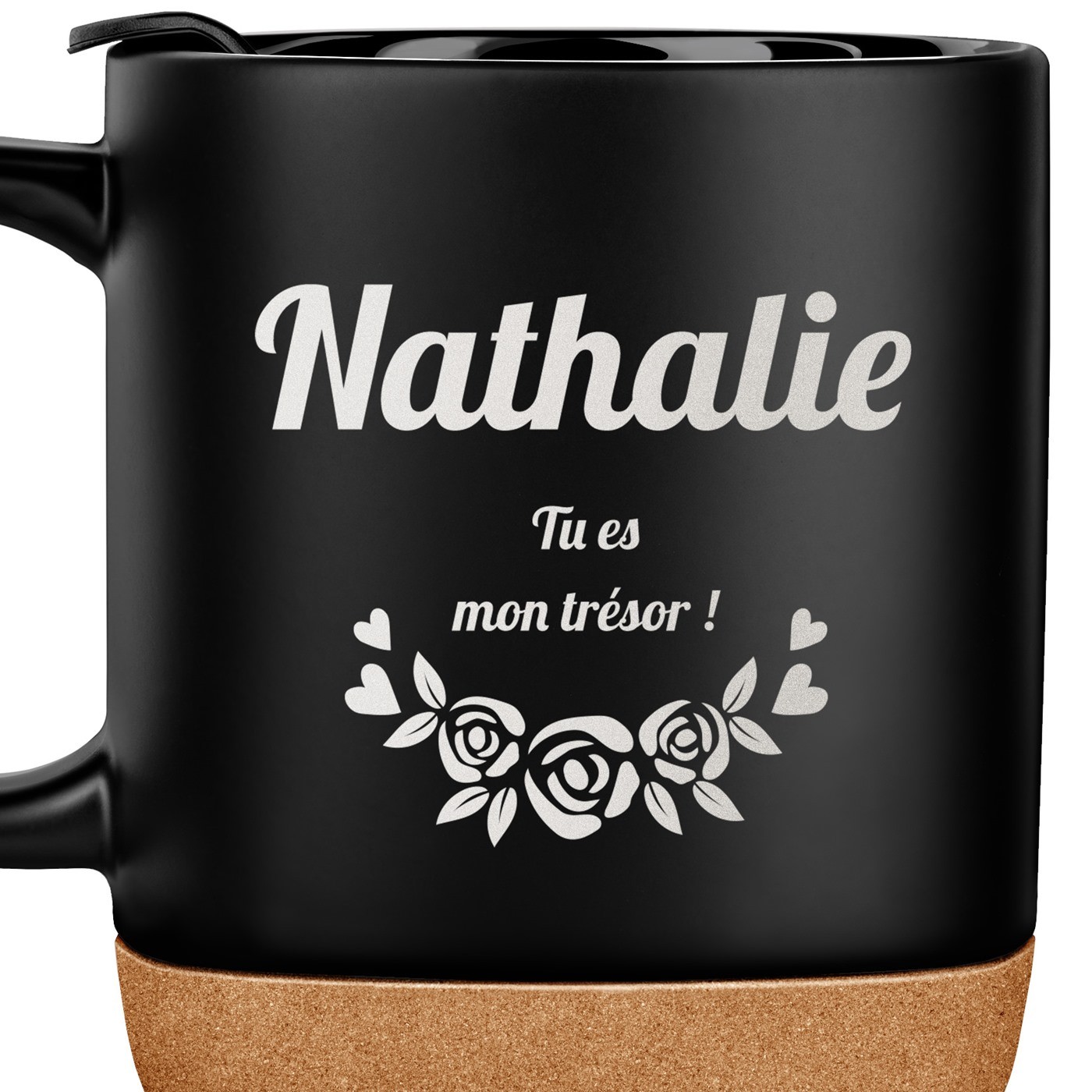 Mug noir avec impression et couvercle pour femme mère anniversaire