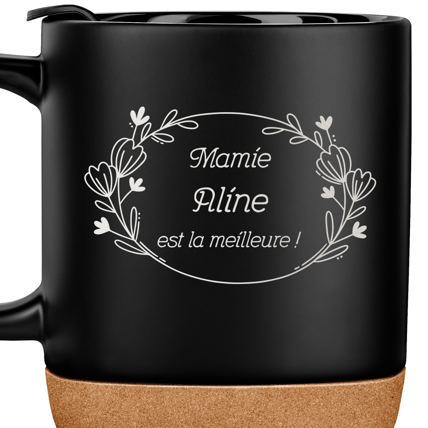 Mug noir avec impression et couvercle pour femme grand-mère anniversaire