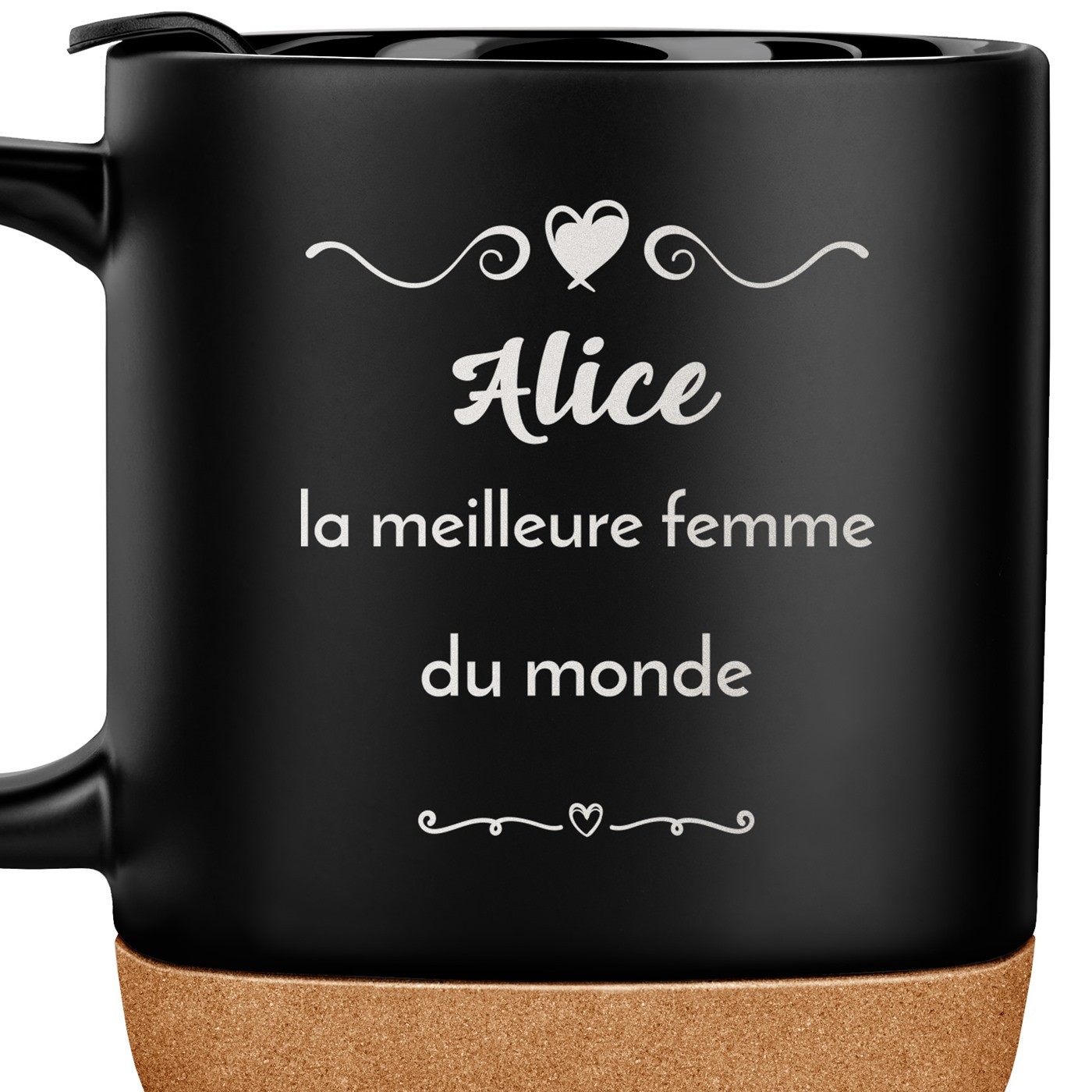 Mug noir avec impression et couvercle pour petite copine saint valentin