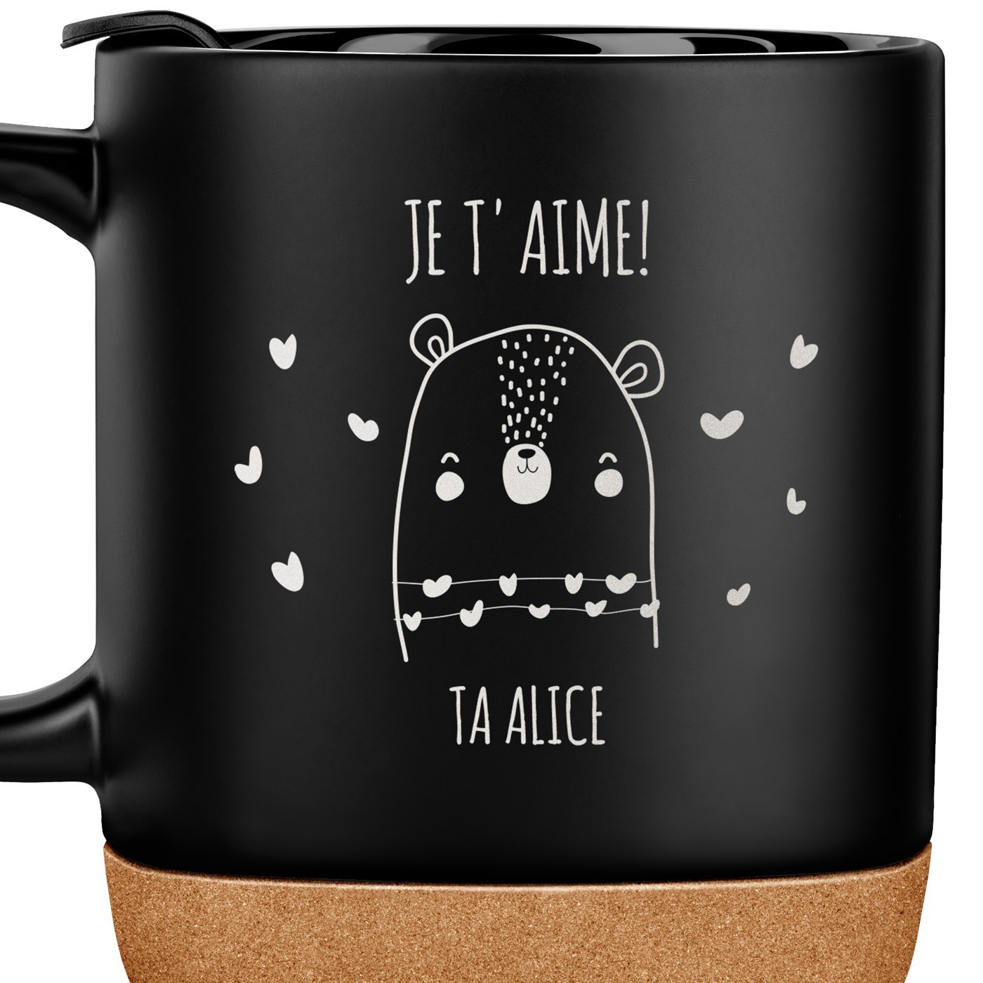 Mug noir avec impression et couvercle pour lui homme saint valentin