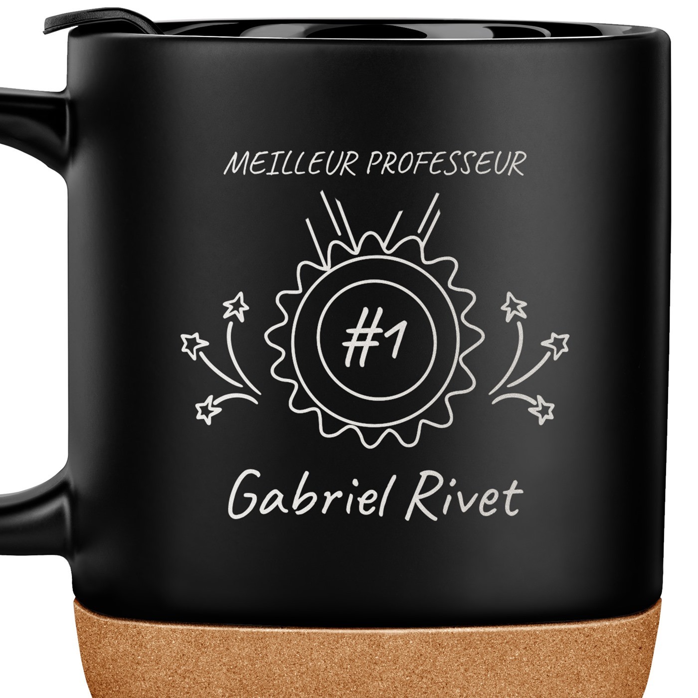 Mug noir avec impression et couvercle pour lui professeur fin d'année scolaire