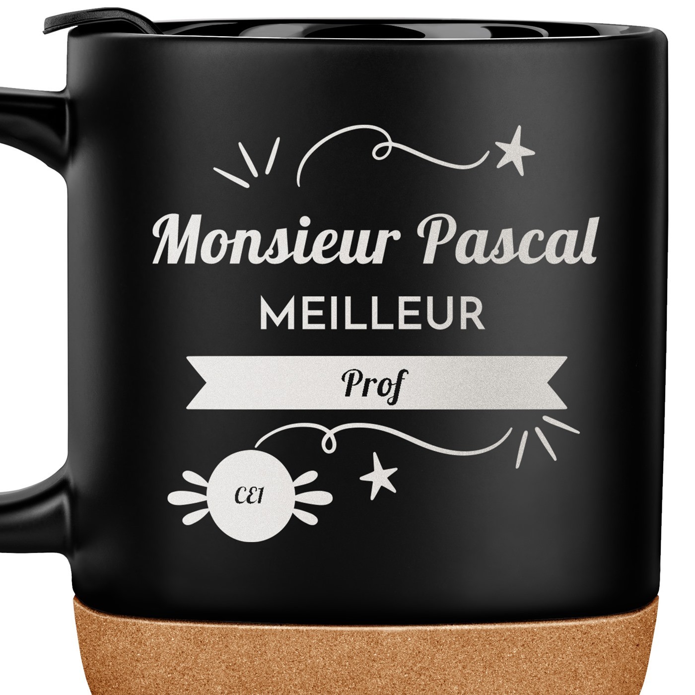 Mug noir avec impression et couvercle pour lui meilleur professeur anniversaire