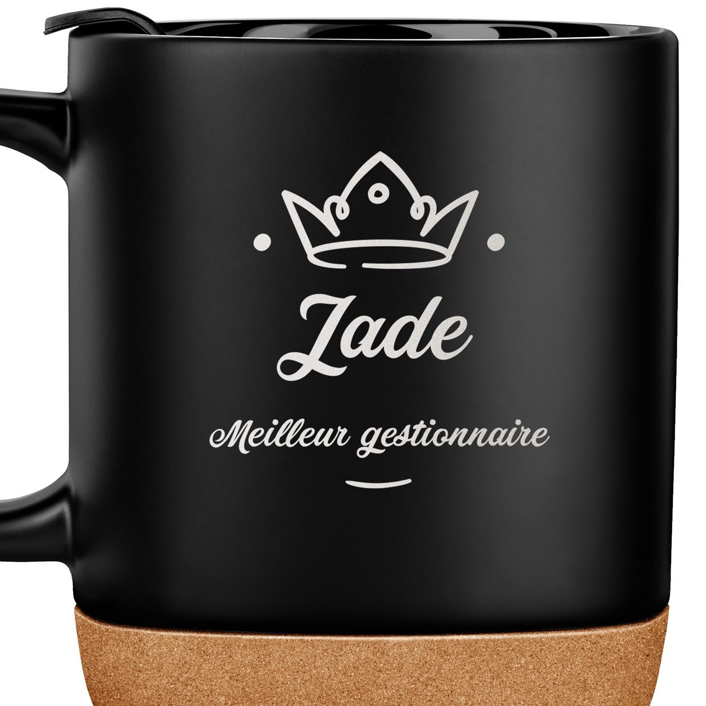 Mug noir avec impression et couvercle pour femme promotion travail