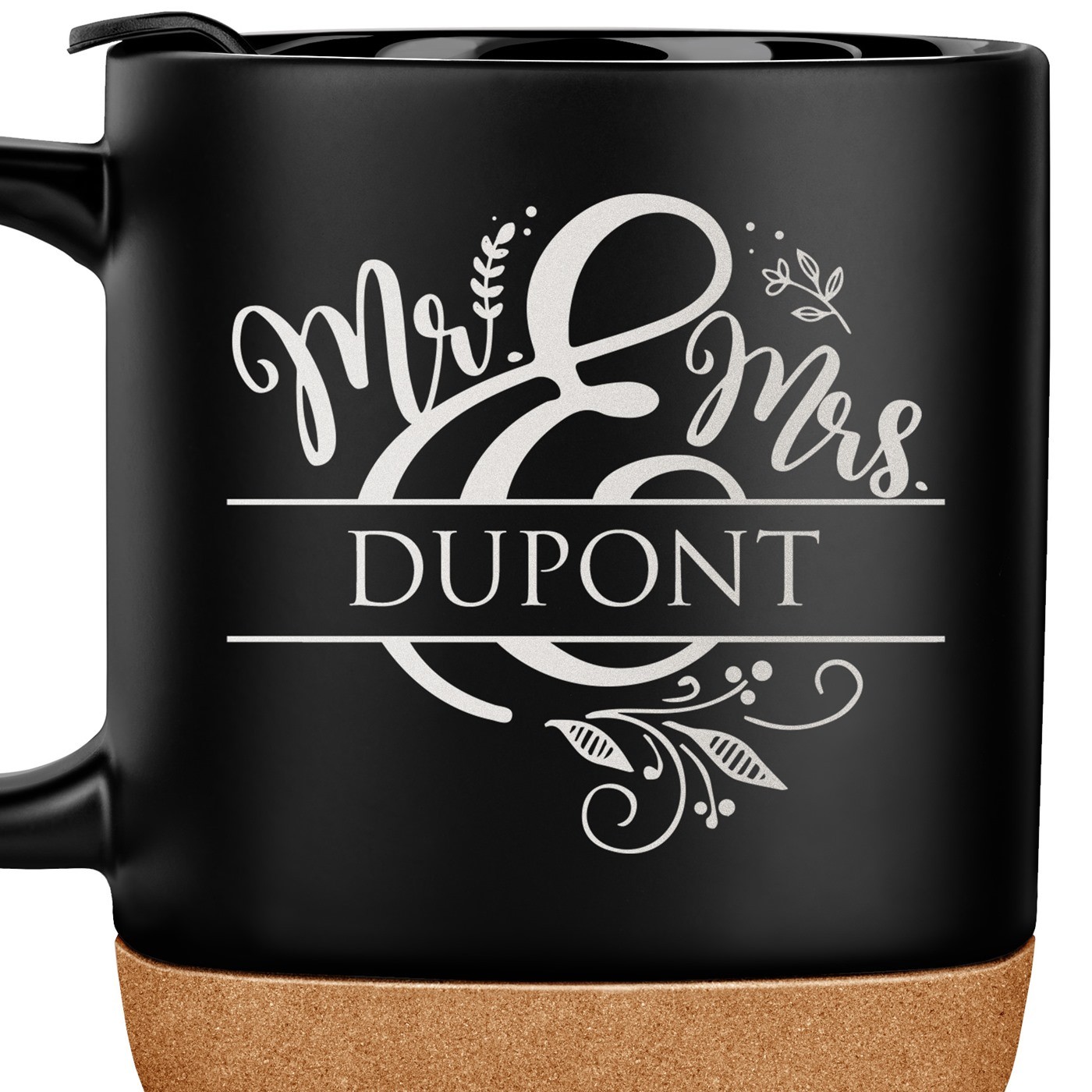 Mug noir avec impression et couvercle pour couple mariage déménagement