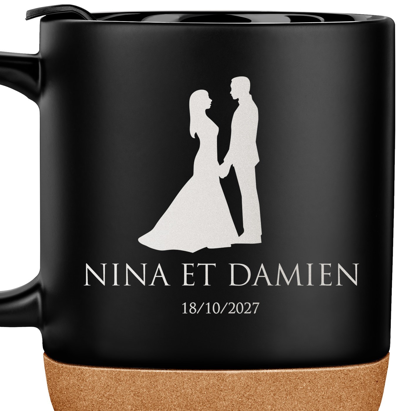 Mug noir avec impression et couvercle pour couple femme mari anniversaire