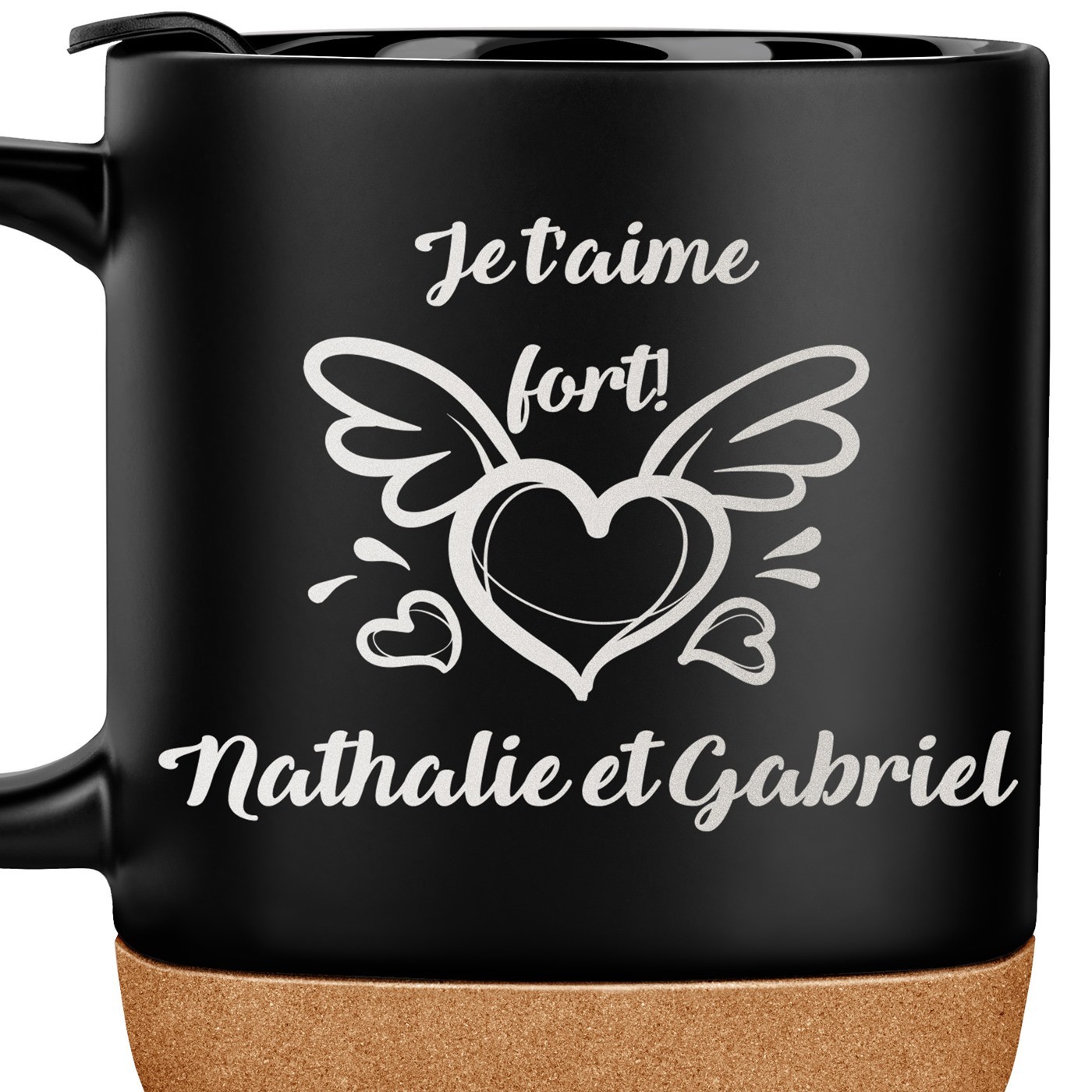 Mug noir avec impression et couvercle pour petite amie copain saint valentin
