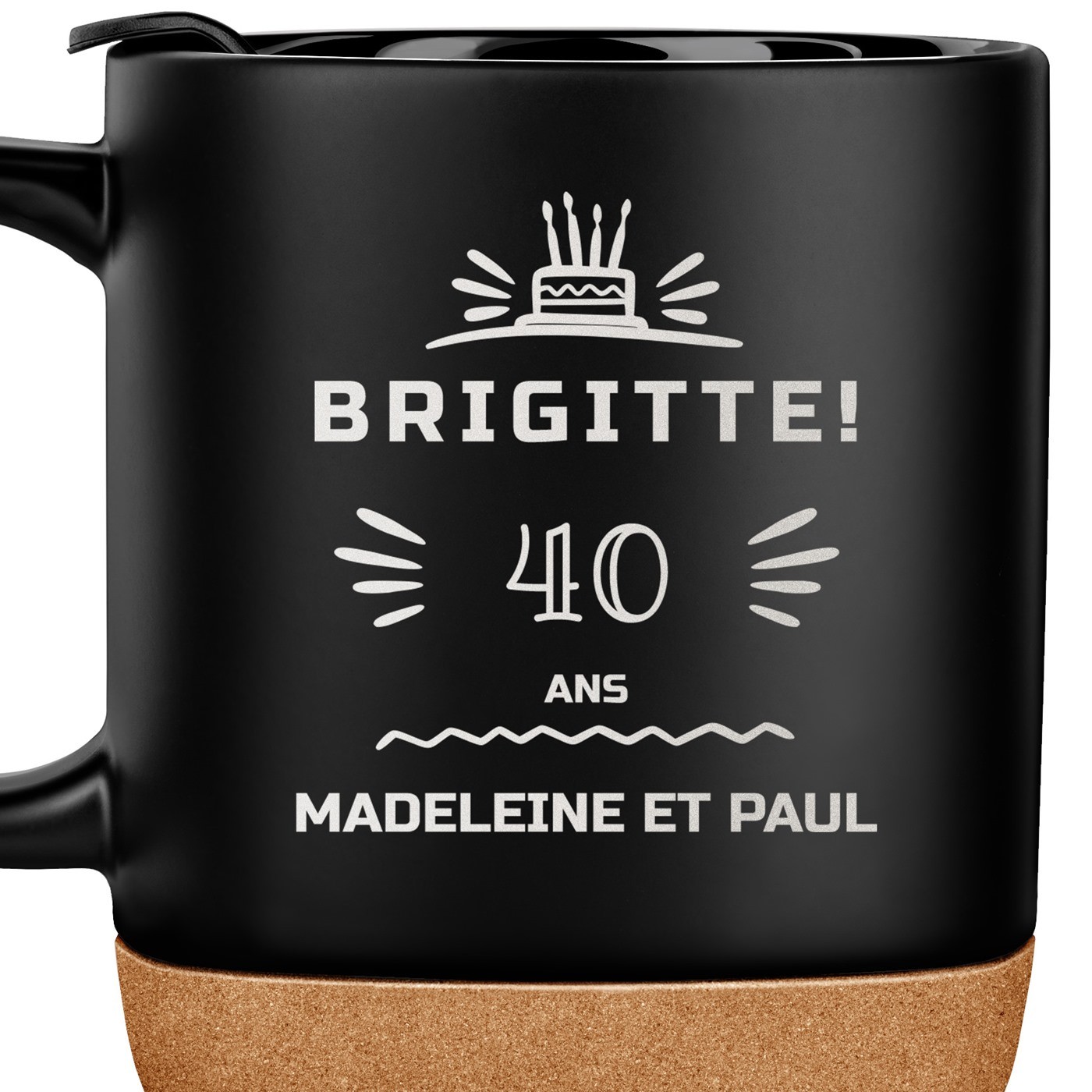 Mug noir avec impression et couvercle pour femme anniversaire 40 ans