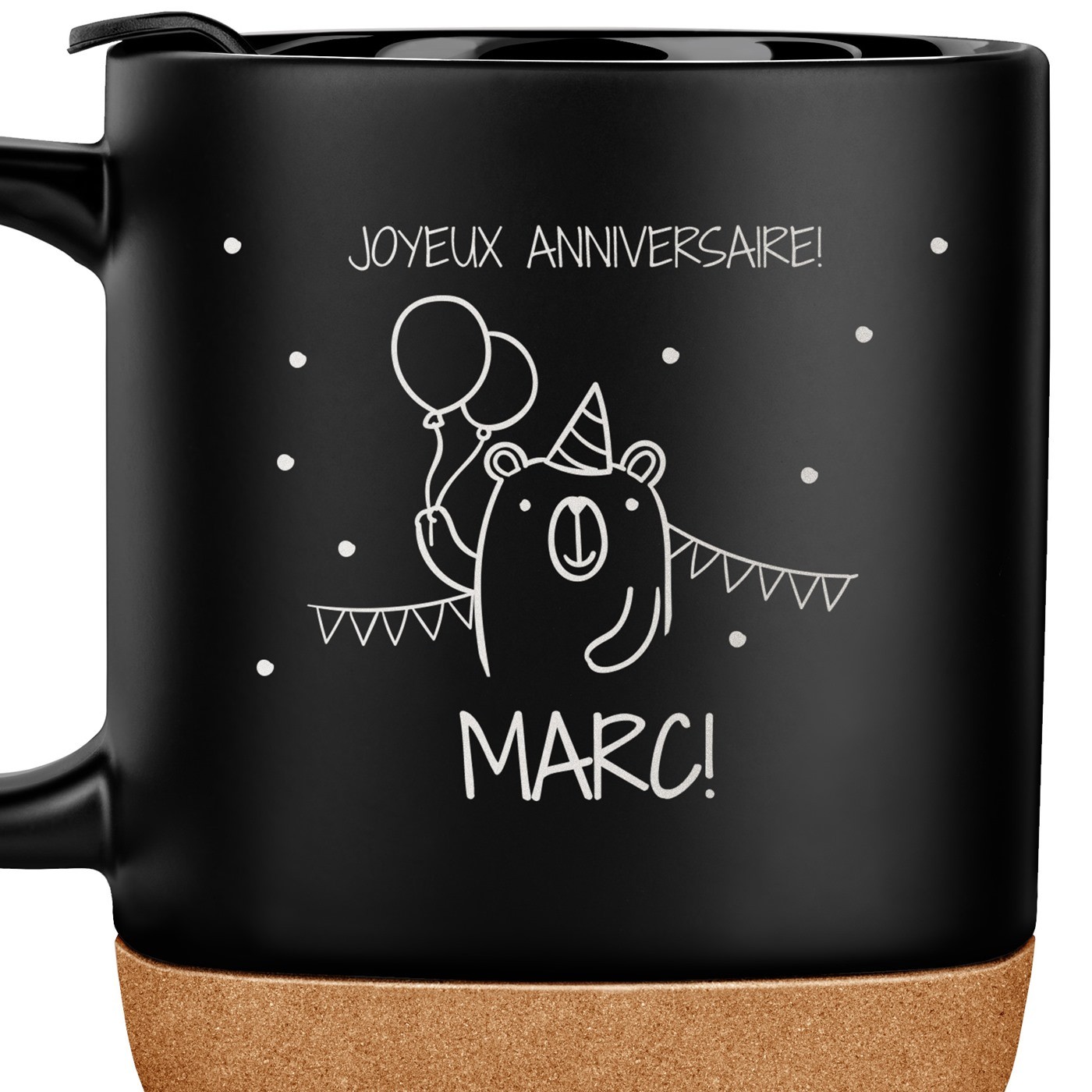Mug noir avec impression et couvercle pour garçon fils anniversaire