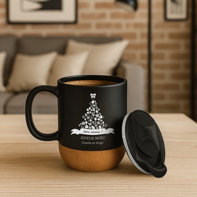 Mug noir avec impression et couvercle pour maman saint nicolas