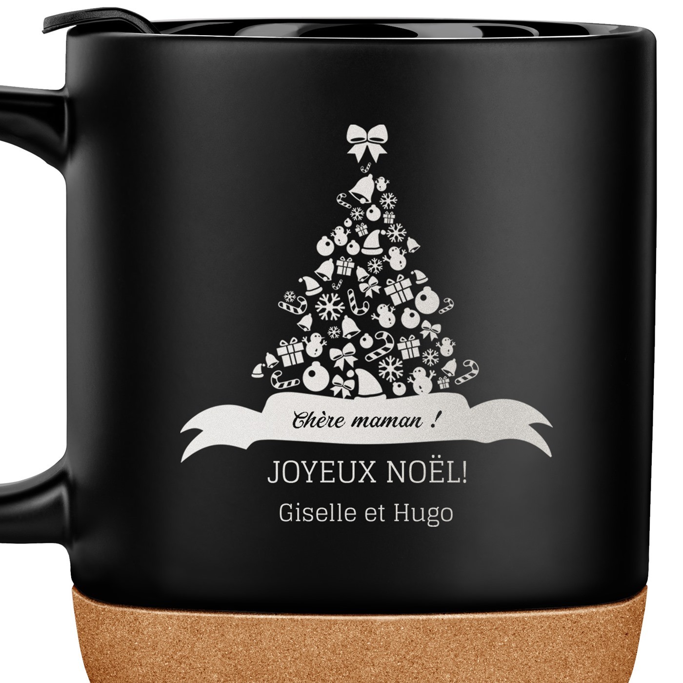 Mug noir avec impression et couvercle pour maman saint nicolas
