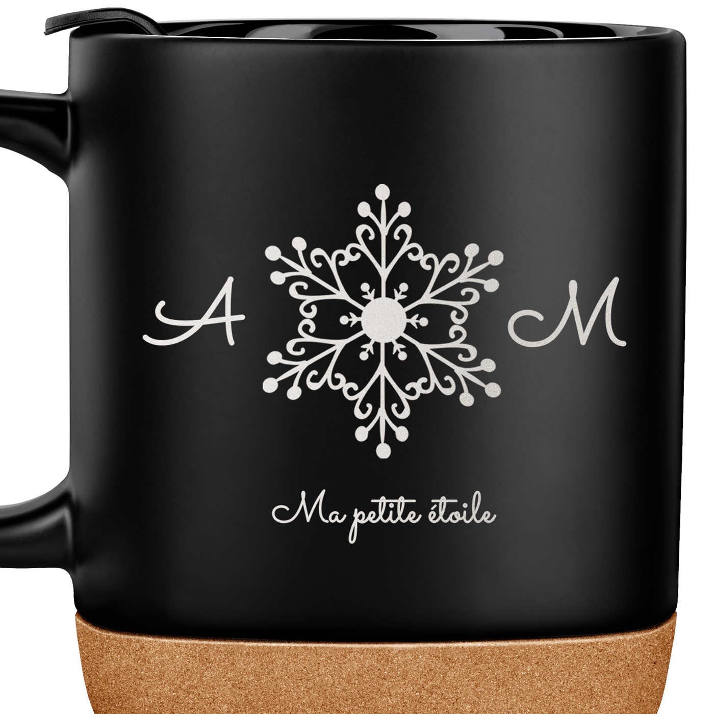 Mug noir avec impression et couvercle pour couple amis noel