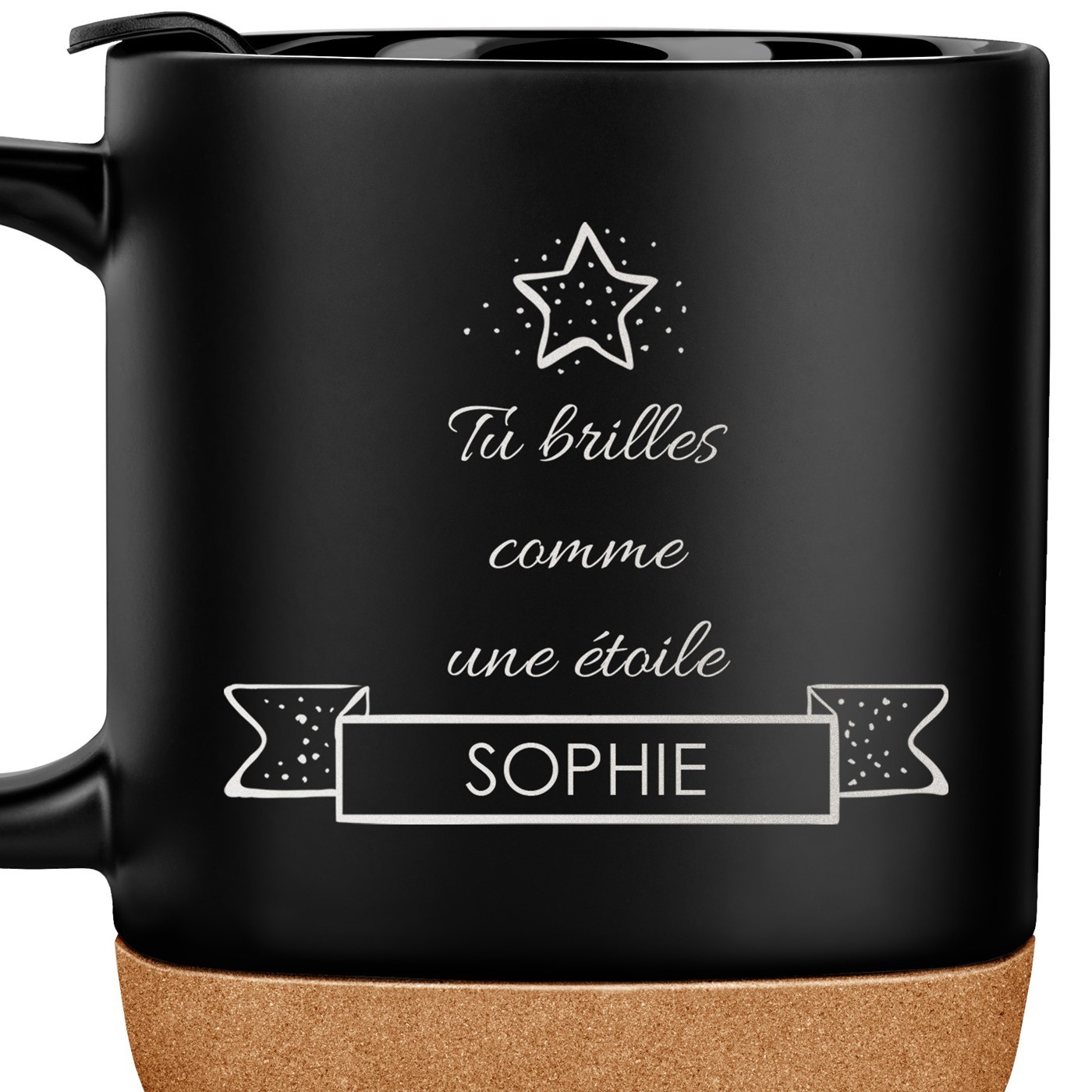 Mug noir avec impression et couvercle pour enfant fille noel