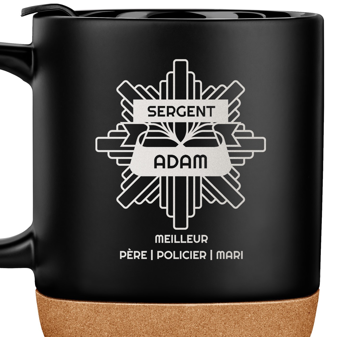 Mug noir avec impression et couvercle pour homme policier père mari