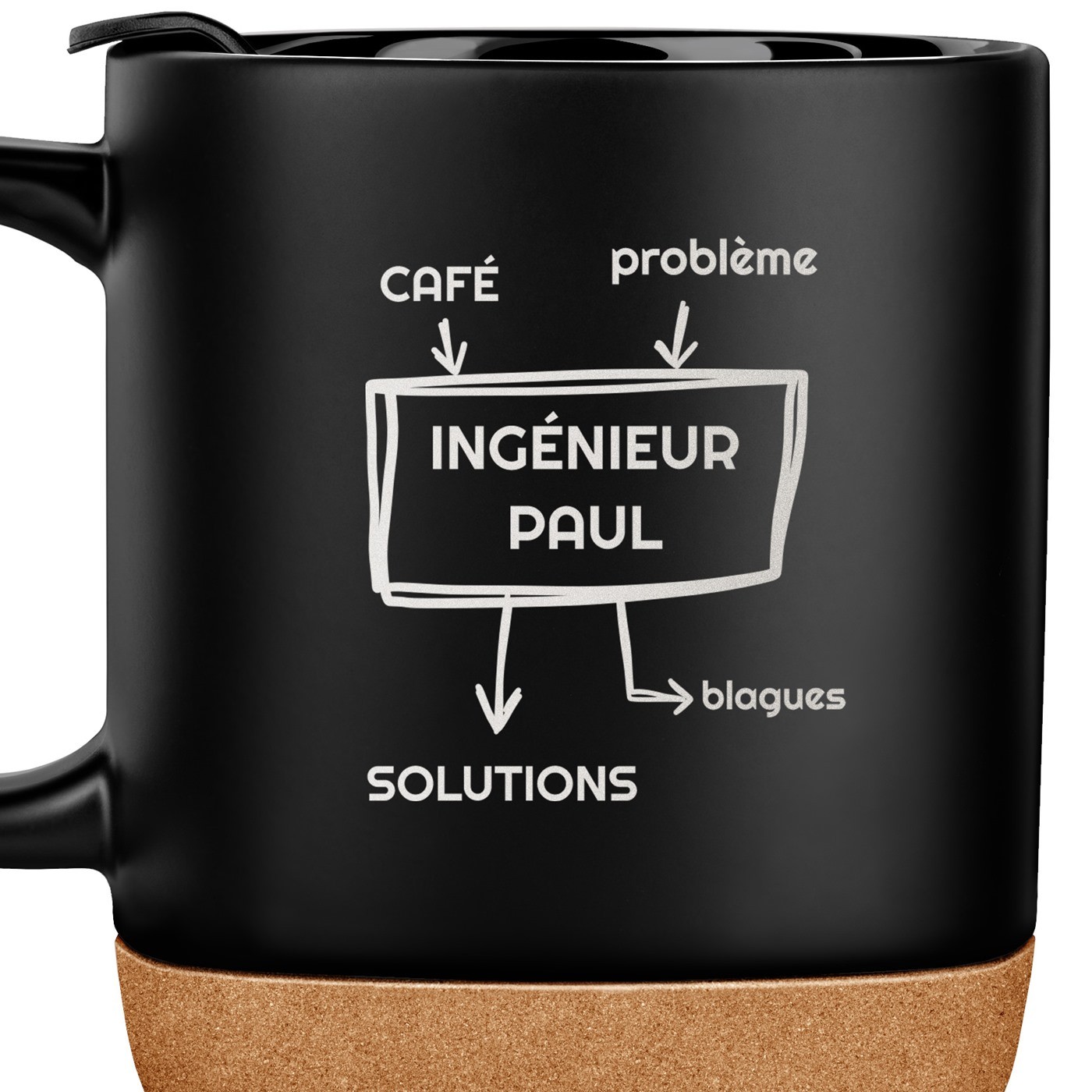 Mug noir avec impression et couvercle pour homme ingénieur anniversaire