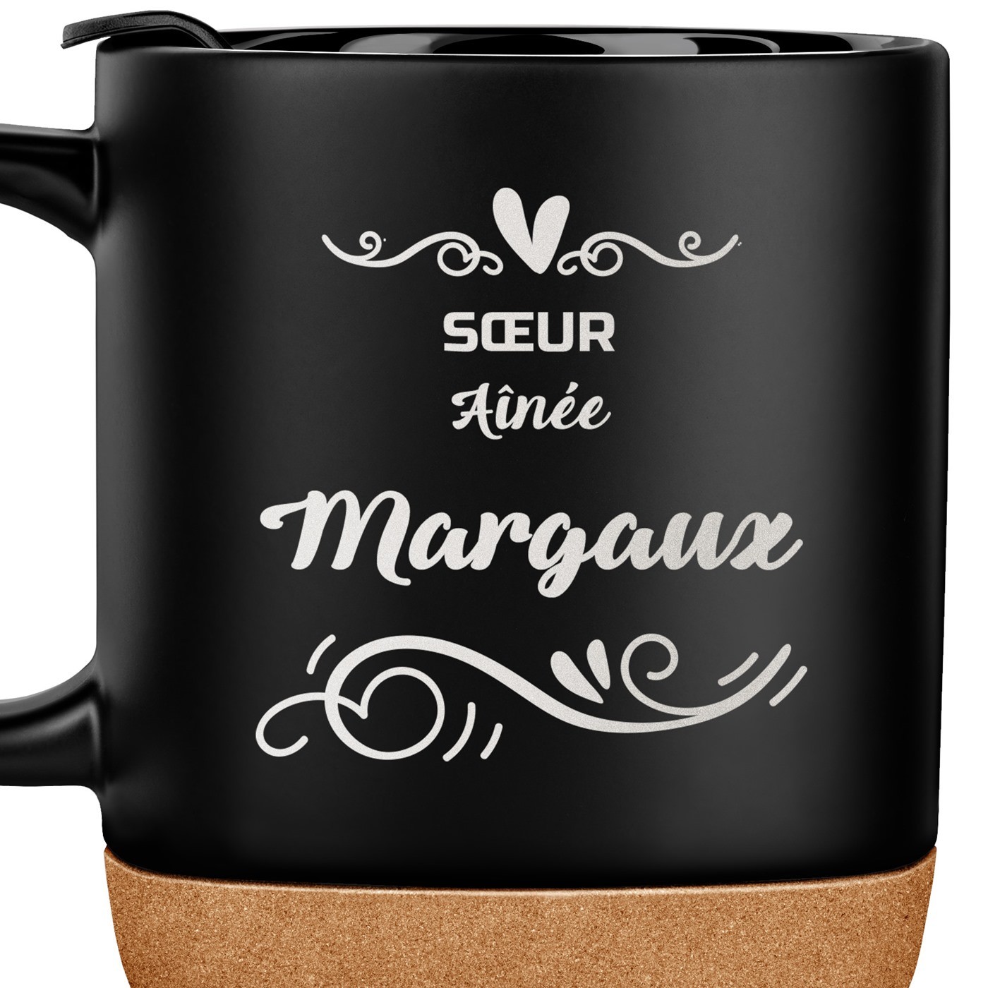 Mug noir avec impression et couvercle pour elle soeur anniversaire