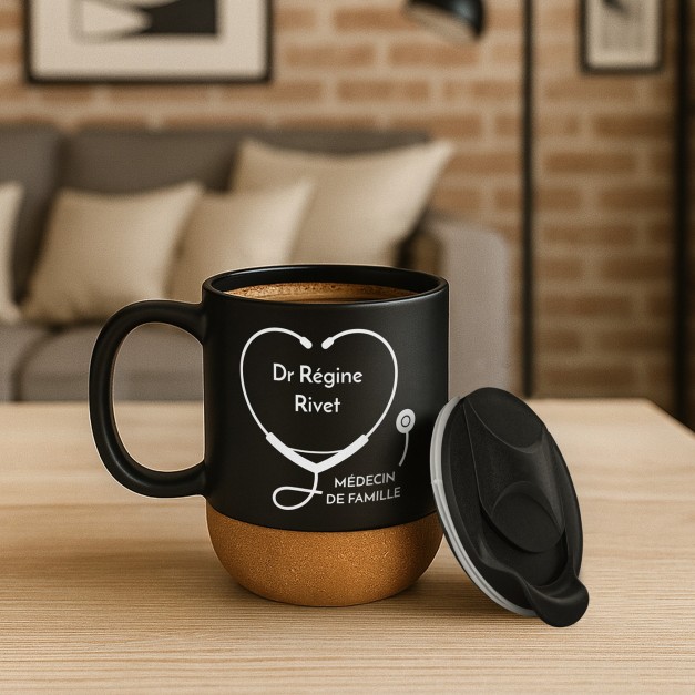 Mug noir avec impression et couvercle pour lui medecin docteur