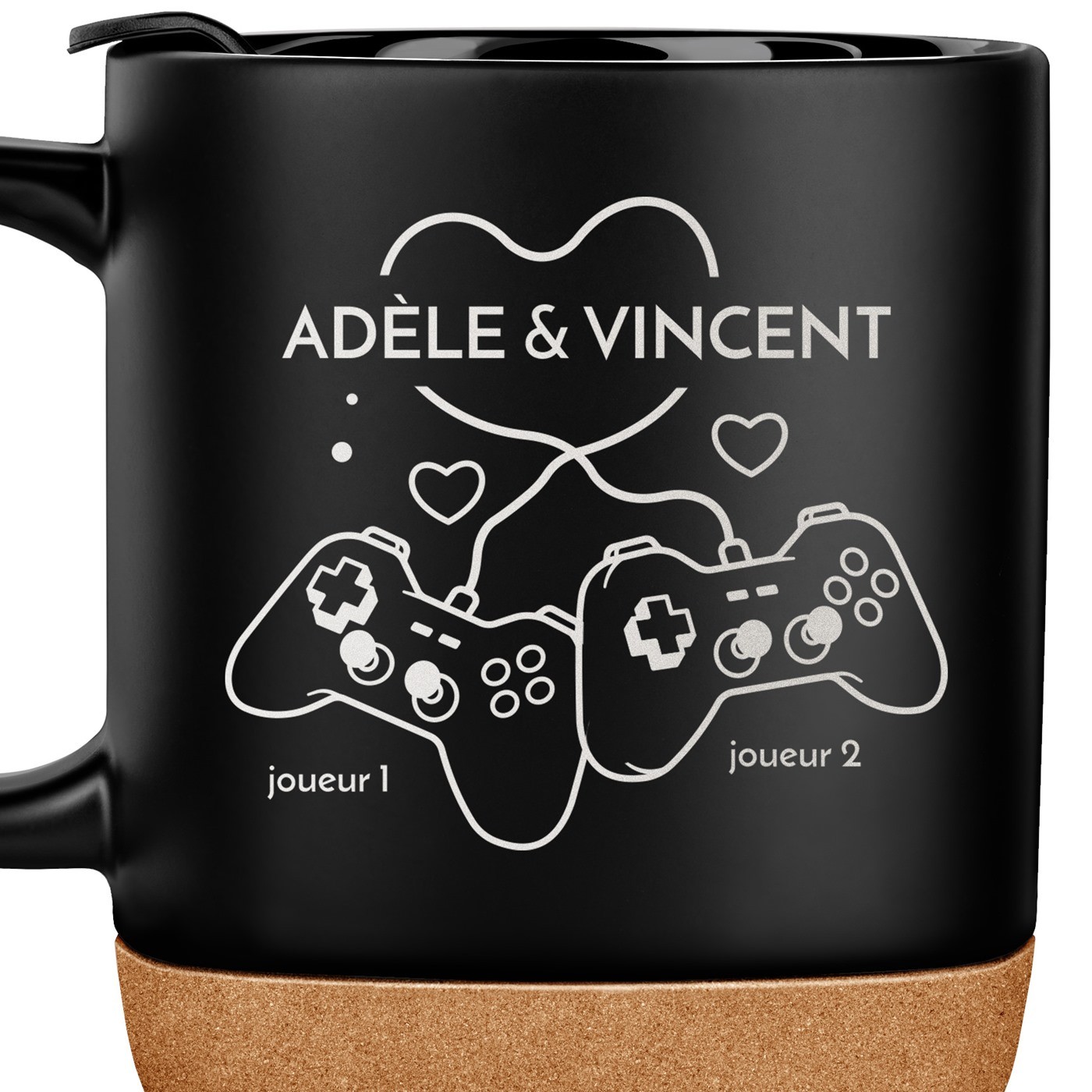 Mug noir avec impression et couvercle pour couple saint valentin anniversaire