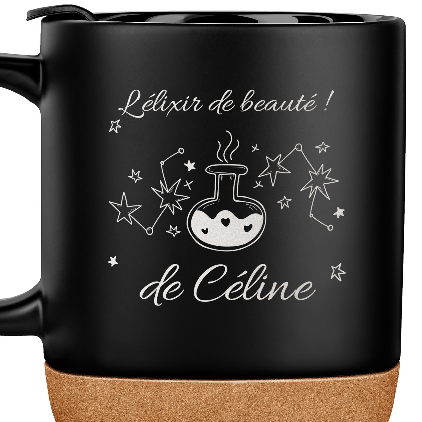 Mug noir avec impression et couvercle pour femme repos anniversaire